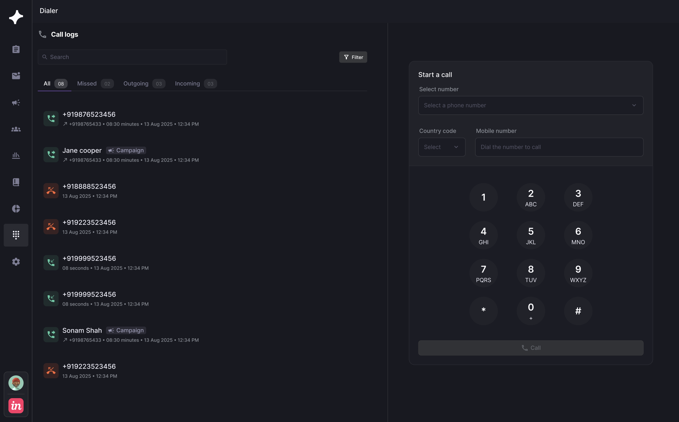 OXO dialer screen